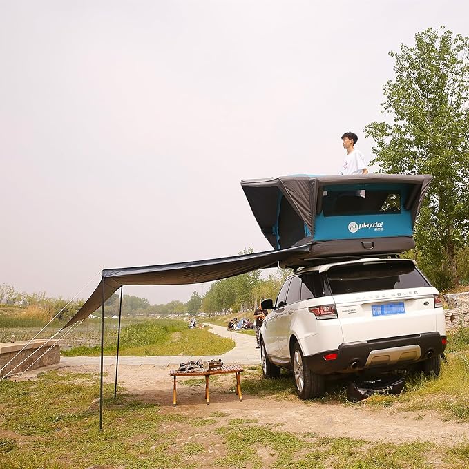 UNISTRENGH Waterproof Rooftop Tent, Portable Inflation Roof Top Tents Softshell, Pop up Roof-top Tent Camping for Jeep SUV Van Truck Car Tents with LED Lighting