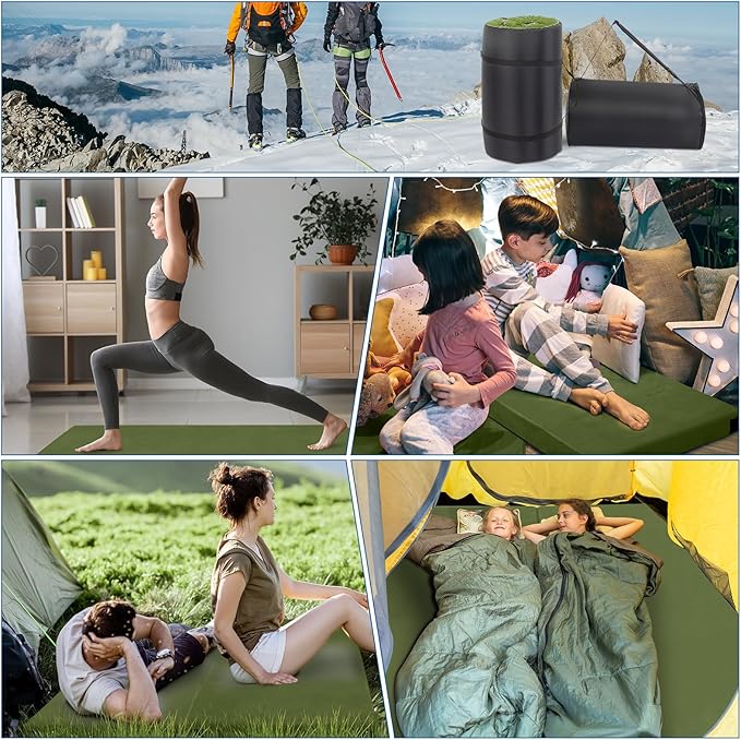 Outvita Sleeping Pad, Portable Camping Mat, CertiPUR-US Memory Foam Camping Mattress, Roll Up Floor Bed for Tent, Cot, Truck, Car, Outdoor Travel w/Portable Bag (3" with Pillow / 2.5" Without Pillow)