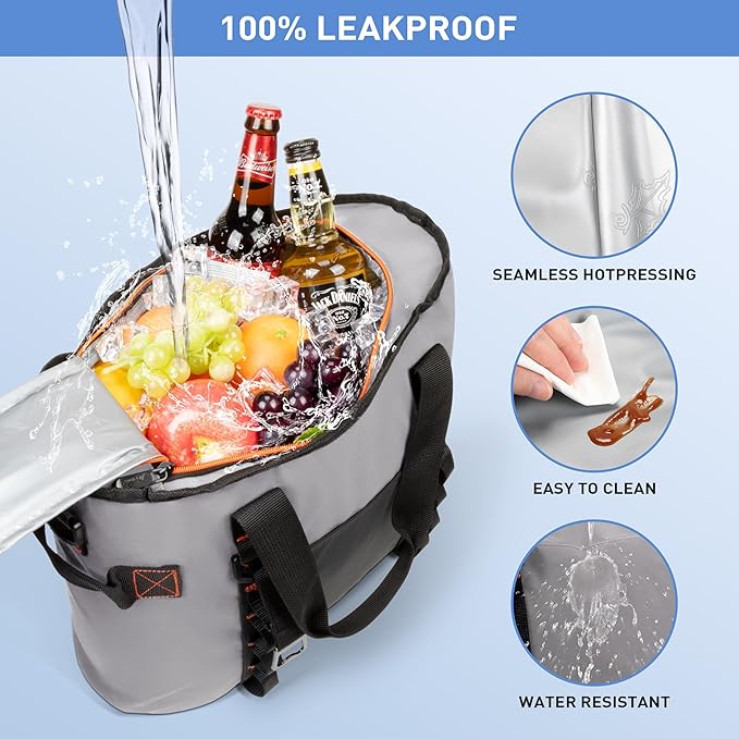 20 Cans Insulated Cooler Bag, Collapsible Leakproof Outdoor Portable Cooler with Zippered, Reusable Portable Grocery Cooler Bags for Travel, Picnic, Camping, Kayaking