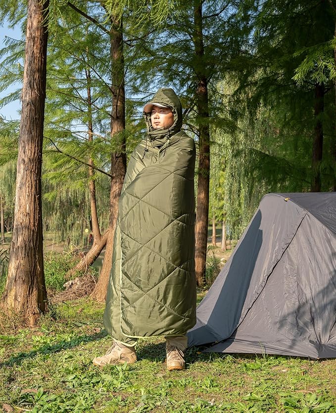 iClimb Heated Camping Blanket with Hood and Battery Pack (Green)