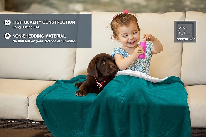 Comfort Lab Reversible Flannel Sherpa Throw Blanket - Elegant Fluffy Throw Blankets for Couch and Home Decor - Anti Pilling Non Shedding Cozy & Warm Fleece Throws - Baby/Pet (30" x 40") - Teal