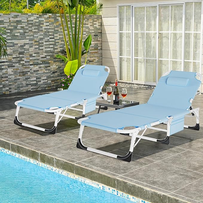 LILYPELLE Portable Folding Camping Cot, Adjustable 5-Position Face Down Folding Chaise Lounge Chairs, Outdoor Portable Bed Sleeping Cot for Camping, Pool, Beach, Patio