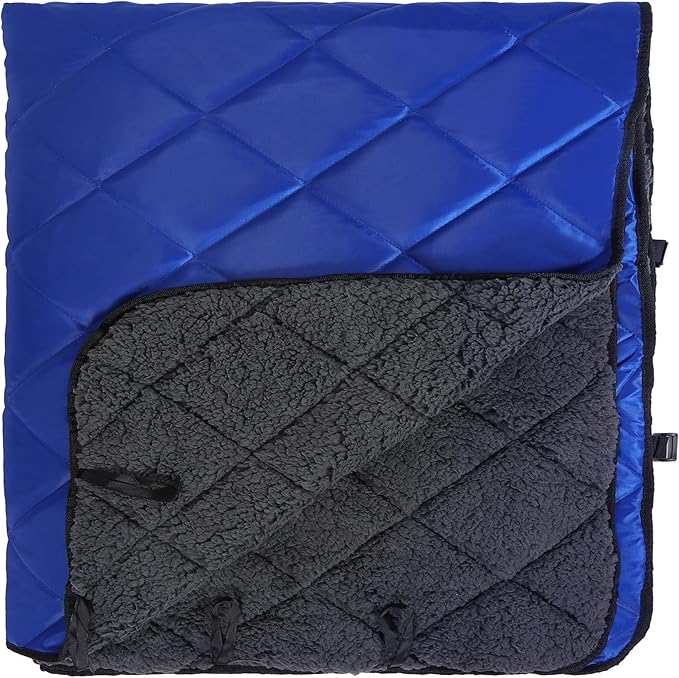 REDCAMP Large Outdoor Camping Blanket with Sherpa Lining, Waterproof and Windproof Cold Weather Blanket for Camping Stadium, Machine Washable 79"x 79" Blue