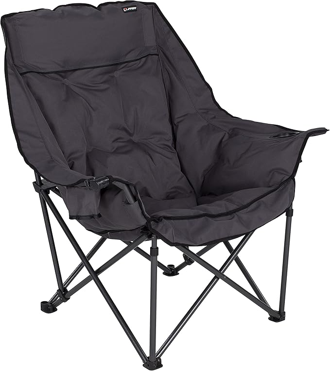 Lippert Big Bear Padded Camping Chair with 400-lb. Weight Capacity, Carry Bag, Durable Mesh Fabrics, High-Loft Cushioning, Dual Cupholders, Stemmed Wine Glass Holder (Dark Grey) - 2021010669