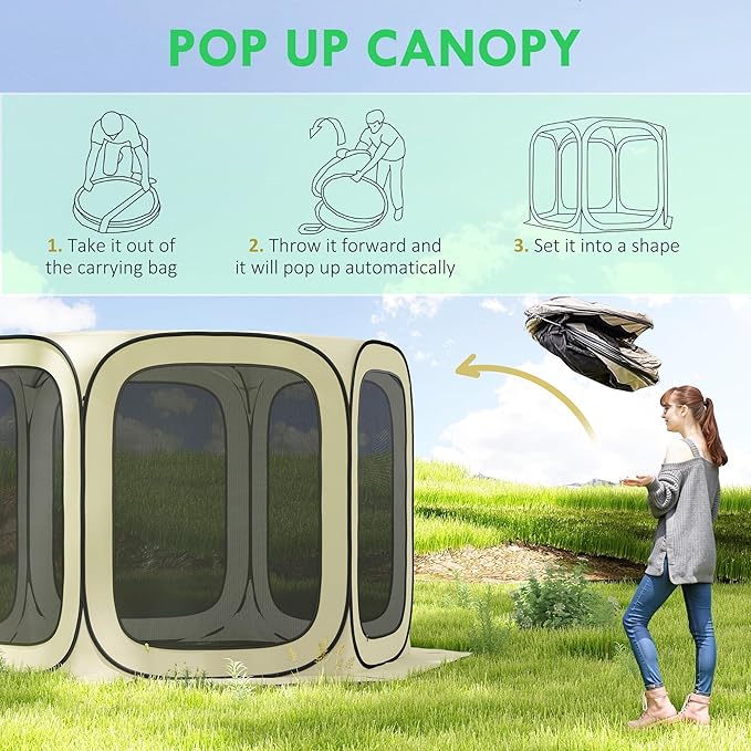 Outsunny 11 x 11ft Pop Up Screen Tent, Portable Camping Gazebo Canopy Screen House with UPF50+ Oxford Cloth and Carry Bag for Patio, Backyard, Deck and Outdoor Activities