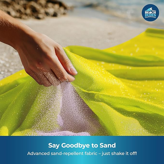 Sandproof Waterproof Beach Blanket Extra Large 108"x 84", Mat for Family, Quick Dry Ripstop Nylon Lightweight, Compact for Travel, Picnic, Camping w/ 4 Anchor Stakes and Carry Bag