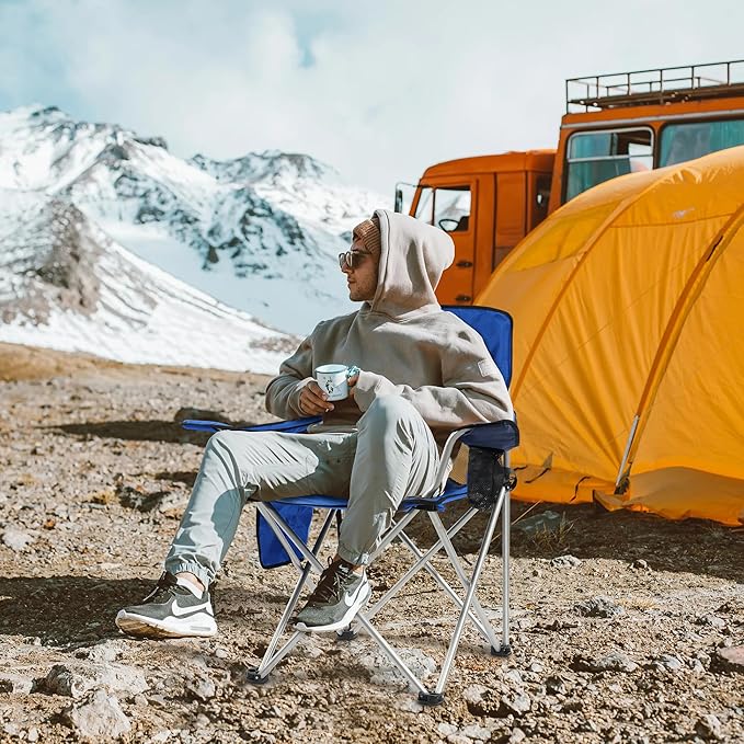 Elevon Camping Chair, Portable Folding Outdoor Chair with Arms, Cup Holder and Carry Bag