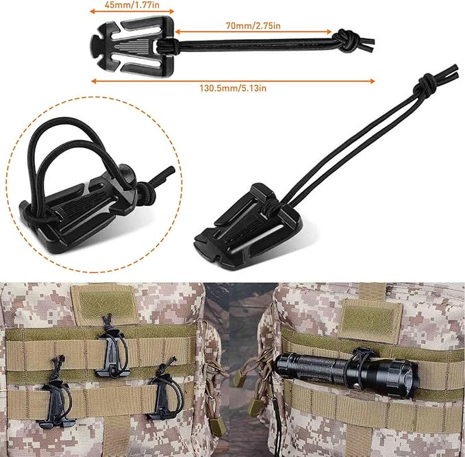 Molle Backpack Attachments Kit of 28 Accessories, D-Ring Grimloc Locking Gear Clip Web Dominator Elastic Strings Strap