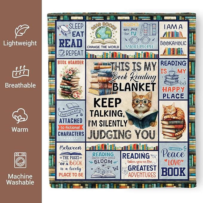 Book Lovers Gifts, Gifts for Readers, Book Club Librarian Bookworm Bookish Reading Throw Blanket 60" X 50"