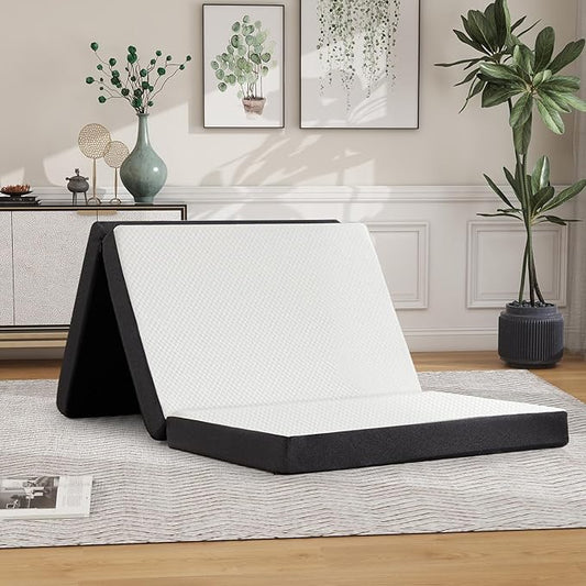 Folding Mattress, 3 inch Tri-Fold Memory Foam Mattress Topper for Camping, Foldable Guest Bed, Portable Travel Mat with Washable Cover, 75"×25"×3", White