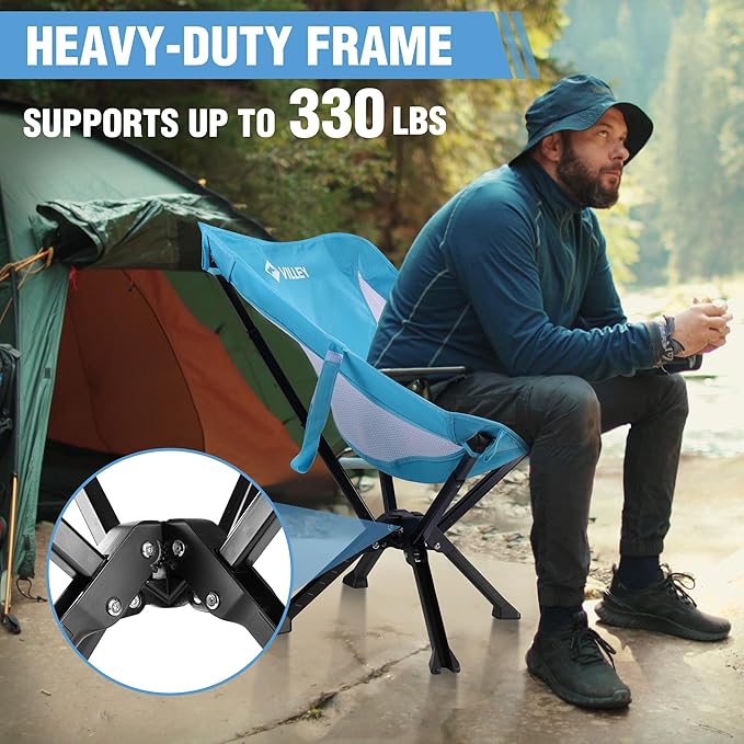 VILLEY Portable Folding Chair Lightweight Camping Chair No Assembly Needed, Quick Setup for Beach, Hiking, Supports 330 LBS, Blue