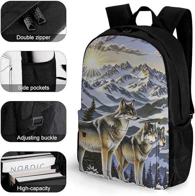 Adults Lightweight Alaska Dog Family Mountain Rucksacks Large Capacity Bookbag With Adjustable Shoulder Straps for Trekking Outdoors Bicycle