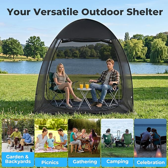 Alvantor® Pop Up Screen House Tent, Snap-fit Mesh Screen Gazebo with Peaked Roof, Portable Screen Room Canopy Shelter with Sandbags for Camping, Backyard, Picnic