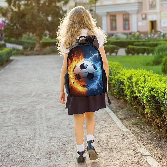 Men Women Polyester Water And Fire Soccer Ball Daypack Backpack Large Capacity Carry On Bag With Smooth Zippers for Hiking Picnic Walking Cycling