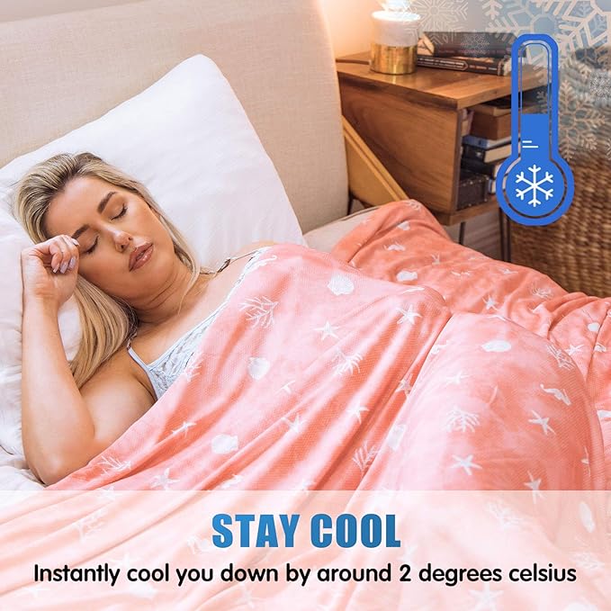 Ailemei Direct Cooling Blanket with Double Sided Cold Effect, Lightweight Breathable Summer Oversize Coastal Theme Bed Blankets, Transfer Heat to Keep Body Cool for Hot Sleepers Night Sweats, 90“x90”