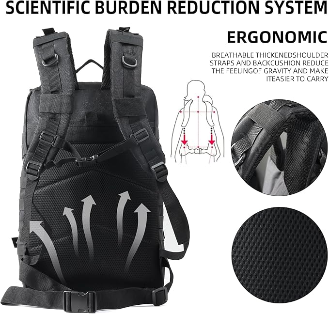 J.SH Large Military Tactical Backpack for Men, Army Assault Pack Bag with MOLLE System, 3-Day Bug Out Bag for Outdoor Hiking, Gym, Tactical Missions, Rugged Survival & Outdoor Rescue - 45L Black