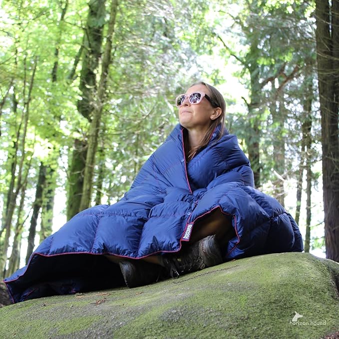 Horizon Hound Down Camping Blanket - Outdoor Travel Quilt | Sustainable, Insulated, Lightweight & Warm Gear for Sleep, Camping, Stadium, Hiking & Festivals | Water Resistant, Packable & Compact
