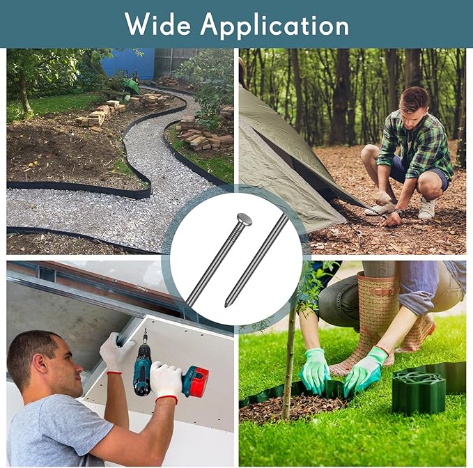 Nuenen 100 Metal Heavy Duty Stakes 12 Inch Landscape Anchoring Spikes Garden Edging Spikes for Artificial Turf Stakes, Paver Edging, Weed Barrier, Timber, Carpentry, Tent, Camping (Black)