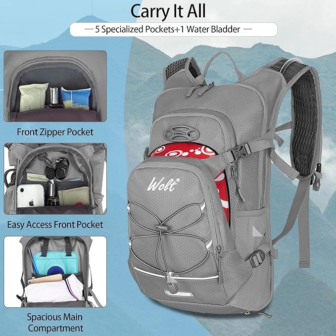 WOLT Hydration Backpack 18L Hiking Water Backpack with 2L Water Bladder for Men Women, Hydration Pack for Running Cycling Biking and Climbing