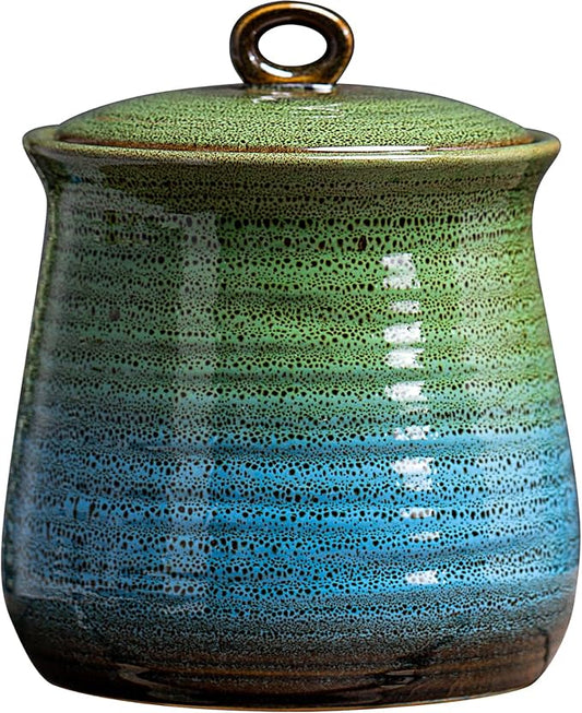 40 OZ Cookie Jar,Dog Treat Jar, Kitchen Canisters for Countertop for Food Storage Coffee, Tea,Flour, Beans, Spices, Nuts and More Ceramic Jar with Lid. (Green and Blue)