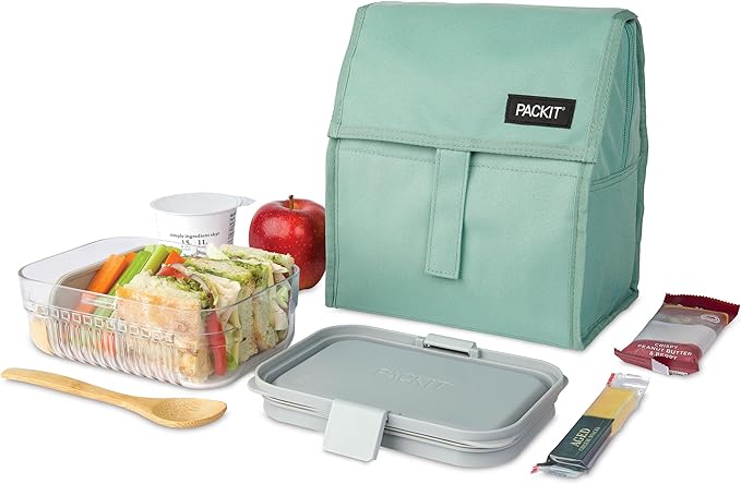 Packit® Freezable Lunch Bag, Sage, Built with ECOFREEZE® Technology, Foldable, Reusable, Zip and Fold Closure with Buckle Handle, Designed for Work Lunches and Fresh Lunch On the Go