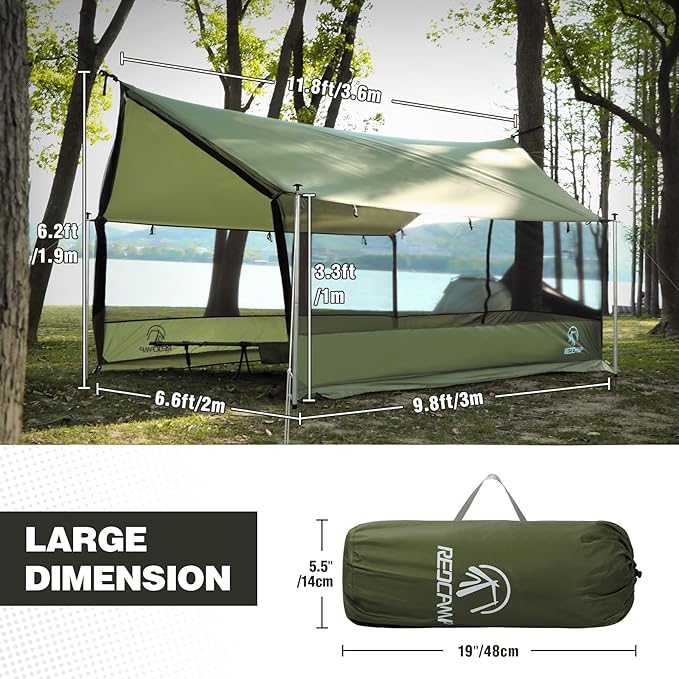 REDCAMP Large Hammock Hot Tent with Stove Jack, Waterproof & Windproof Winter Wall Tent with Snow Skirt, Ultralight 4 Season Tents for Camping, Hiking, Bushcraft, Backpacking, Hunting