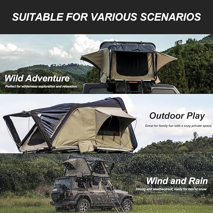 Naturnest Sirius1 Hardshell Roof Top Tent, All-Weather Overland Camping for SUV, Truck, 4-Season 2-3 Person HeavyDuty Rooftop Tent with Memory Foam Mattress, Built-in LED Lighting & Ventilation System