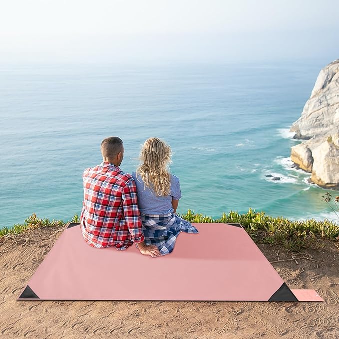 Odoland Beach Blanket Picnic Blanket, 43" x 63" SandProof Waterproof Outdoor Pocket Blanket with Portable Bag, Foldable Lightweight Sand Free Quick Drying Beach Mat for Hiking Camping Travel, Pink