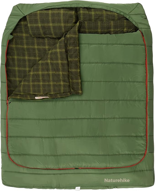 Naturehike Flannel Queen Size Double Sleeping Bag for Adults with Pillows, Doublewide Two Person Sleeping Bag for Couples & Whole Family, All Seasons for Camping, Hunting & Bedding