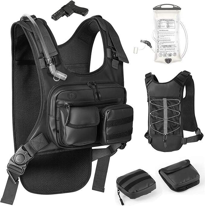 MoKo Hydration Pack with 2L Water Bladder, Hydration Backpack Water Backpack Lightweight Reflective Chest Pack with Gear Holder, Running Vest for Men Women Marathon, Hiking, Biking
