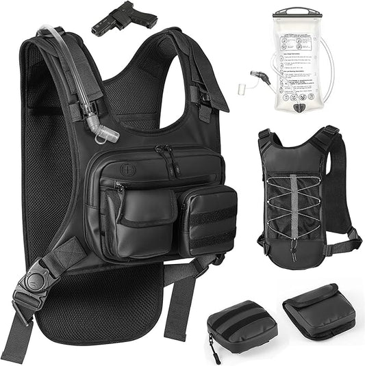MoKo Hydration Pack with 2L Water Bladder, Hydration Backpack Water Backpack Lightweight Reflective Chest Pack with Gear Holder, Running Vest for Men Women Marathon, Hiking, Biking