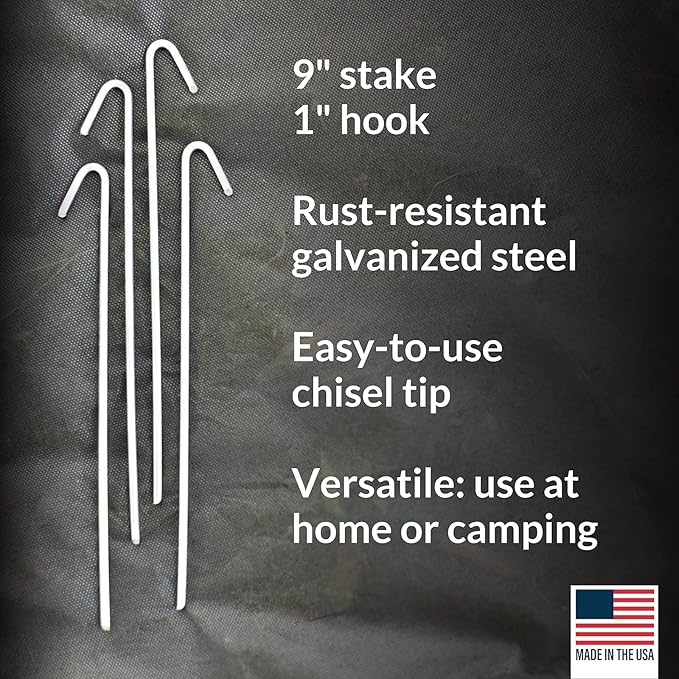 Pinnacle Mercantile 10 Pack Tent Stakes Metal Garden Edging Fence Hooks Pegs Christmas Decoration Stakes Made USA 9 inches Long