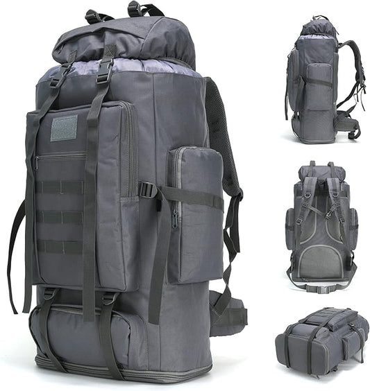 100L Hiking Camping Backpack MOLLE Rucksack Waterproof Daypack (Grey)
