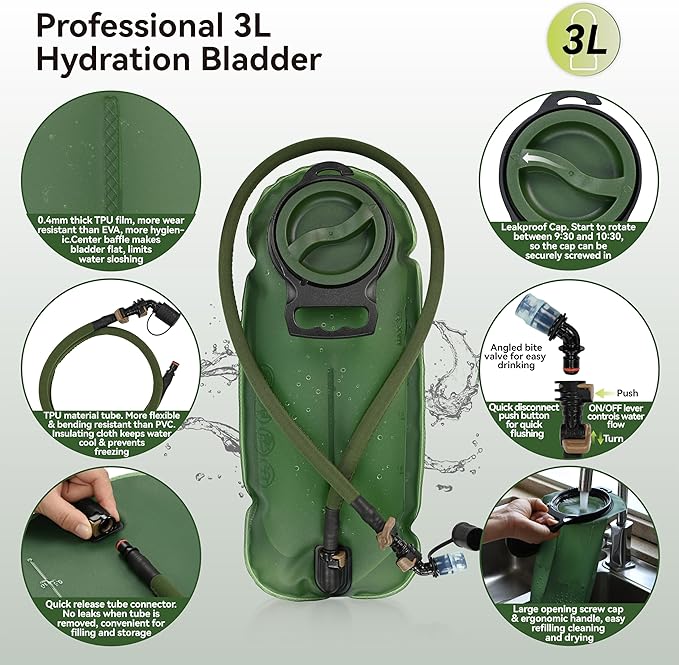MARCHWAY Tactical Molle Hydration Pack with 3L TPU Water Bladder, Military Backpack for Backpacking, Hiking, Running, Cycling