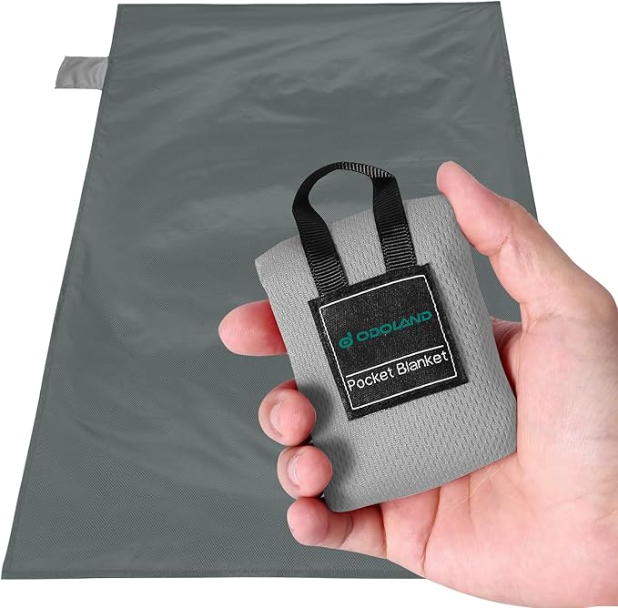 Odoland Beach Blanket Picnic Blanket, 43.3" x 27.5" SandProof Waterproof Outdoor Pocket Blanket with Portable Bag, Foldable Lightweight Sand Free Beach Mat for 1 People Hiking, Camping, Travel, Grey