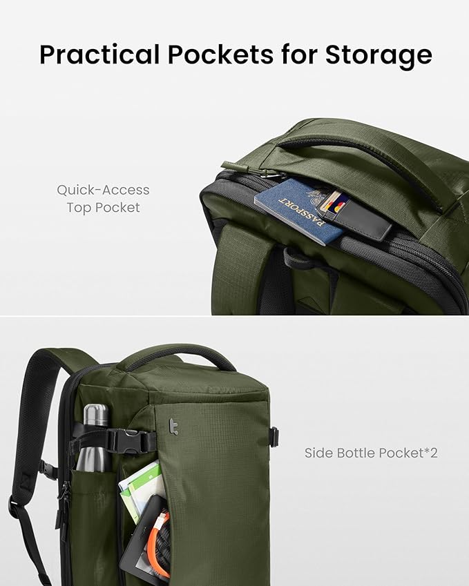 tomtoc Travel Backpack 28L, TSA Friendly Flight Approved Carry-on Luggage, Personal Item Travel Bag, Water-Resistant Lightweight Business Rucksack, Durable Bag Fits 16 Inch Laptop