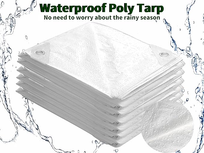 TARPAL 15x15 Feet White Tarp Waterproof Multipurpose Protective Cover All Purpose Poly Tarps Cover for Pool, Outdoor Furniture, Camping, Firewood, Boat,Roof Waterproofing