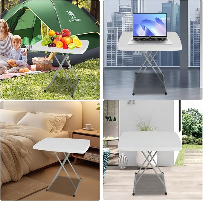 Small Camping Personal Folding Table, Heavy Duty Utility Table with Adjustable Height, 19.68” L x 30.3” W x 29" H, HDPE Construction