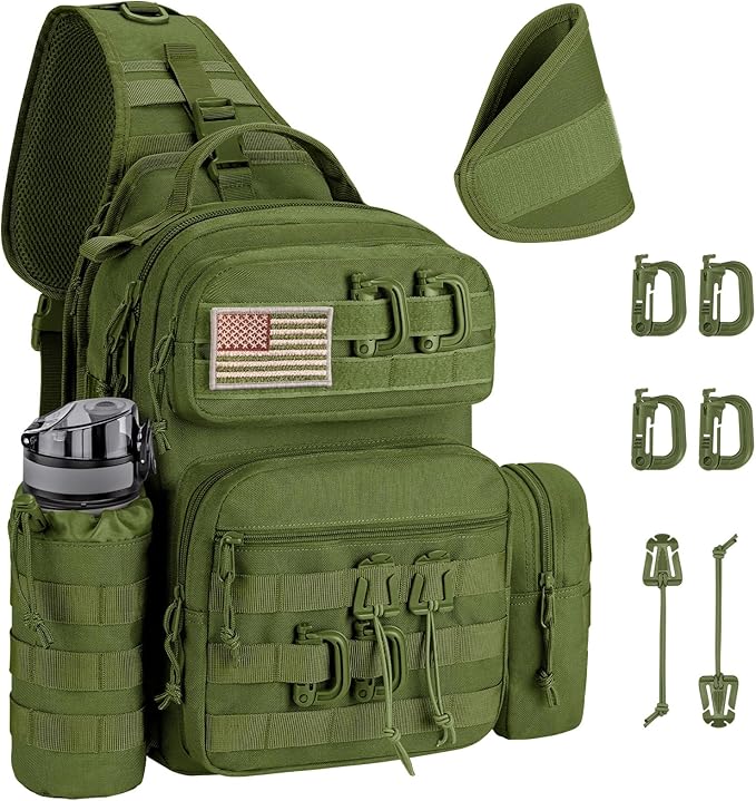 CVLIFE Tactical Sling Bag Backpack for Men Military Shoulder Sling Bag Molle Army Assault Detachable Tactical Bag (Green)