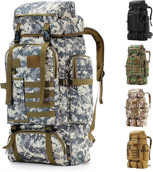 Hiking Backpack Tactical Backpack for Men Women, 80L Military Backpack Rucksack Waterproof Large Travel Camping Backpack for Men, Molle Rucksack Outdoor Travel Cycling Daypack (City Camo)