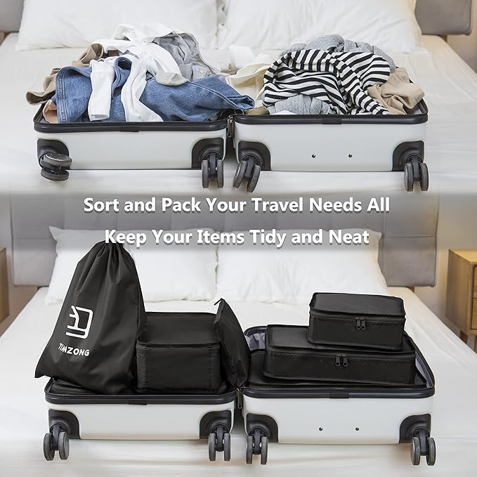 tianzong 7-piece Set Packing Cubes, Travel Bags for Luggage, Packing Organizers with Shoe Bag (Black)