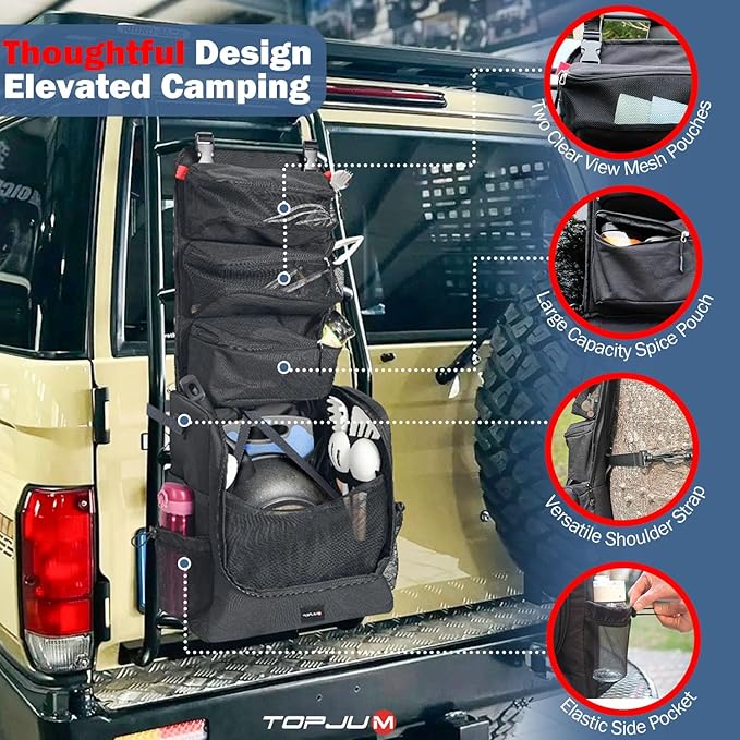 Camp Kitchen Organizer, Cooking Tools Storage Caddy Bag, Multi-Pockets, Paper Towel Holder, Portable Hanging Kitchen Caddy for Camping Utensils, Cookware & BBQ Essentials Bag Only