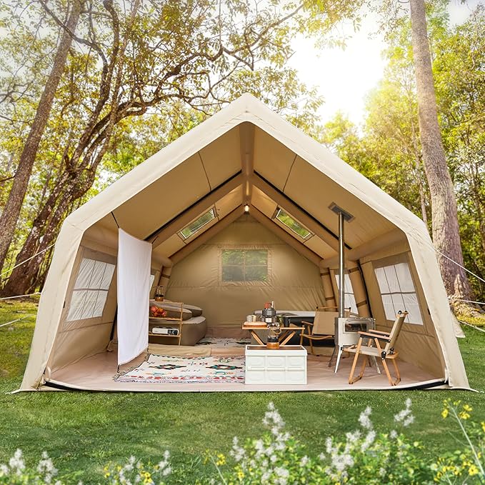 EROMMY 4/6/8/12 Person Inflatable Tent with Skylight, 4 Season Blow Up Tents with Hand Pump for Outdoor Camping & Hiking, Easy Set-up Windproof Sunproof Waterproof