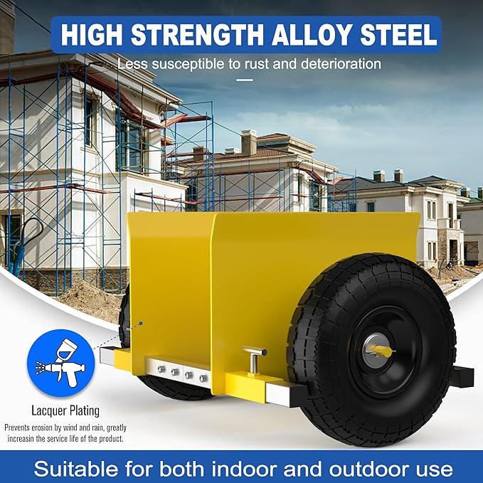 Yellow Heavy Duty Panel Dolly, Adjustable Width Door Dollys with Wheels, 9.3" Solid Rubber Tires and 2 Spare Pole, All-Terrain Movement for Heavy Drywall Sheet & Door Material, 1000LBS