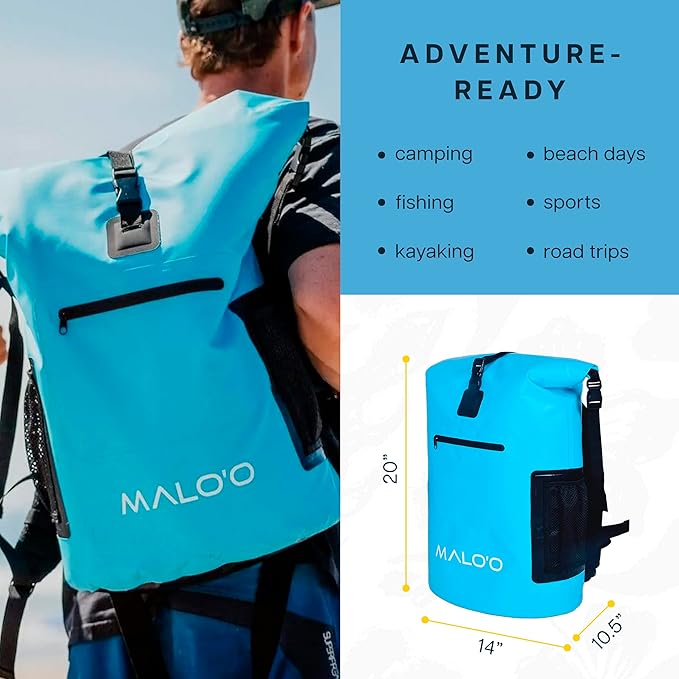 Malo’o Pro Adventure Insulated Backpack Cooler, Leakproof Soft Cooler Backpack for Camping, Fishing, Hiking, Kayaking, Beach