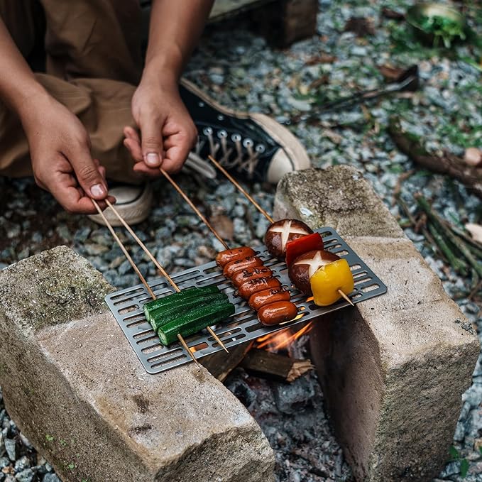 Boundless Voyage Mini Size Durable Titanium Charcoal BBQ Grill Plate Include a Carry Bag for Outdoor Camping Beach
