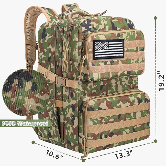 45L Tactical Backpack for Men, Water-resistant Military MOLLE Assault Backpack Bag for Hunting Camping Travel (Khaki Camo)
