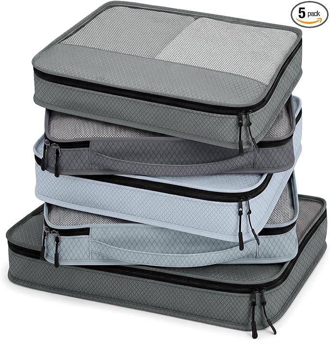 5 Pcs Packing Cubes for Suitcase Large Travel Cubes Carry on Luggage Organizer Bags for Clothes Accessories(Mixed,Gray)