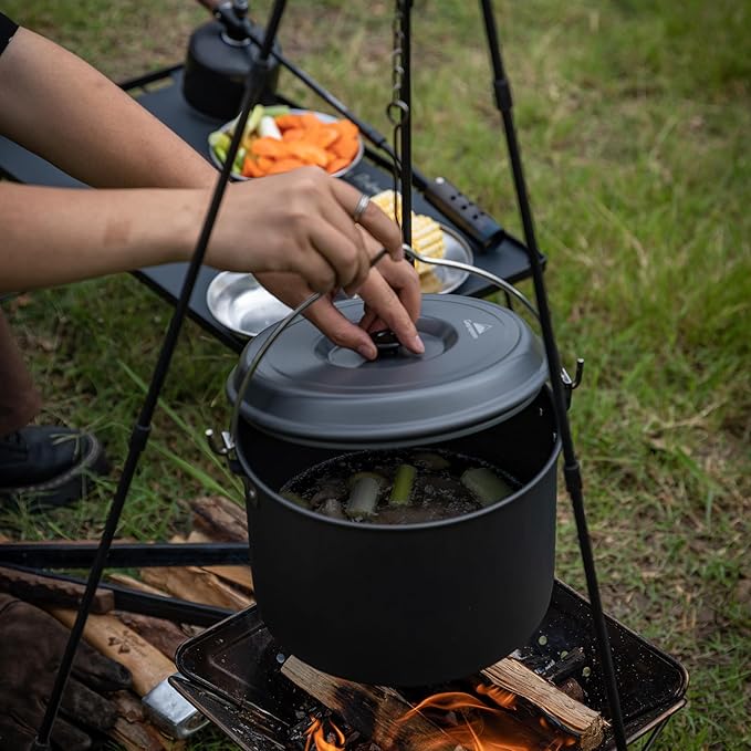 CAMPINGMOON Camping Pot 5.5-Quart Portable Campfire Cooking Hanging Pot Lightweight Aluminum MC-255