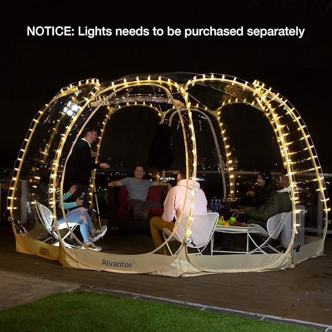 Alvantor Pop Up Bubble Tent - 15’ x 15’ Instant Igloo Tent - 12-15 Person Screen House for Patios - Large Oversize Weather Proof Pod - Cold Protection Camping - Beige